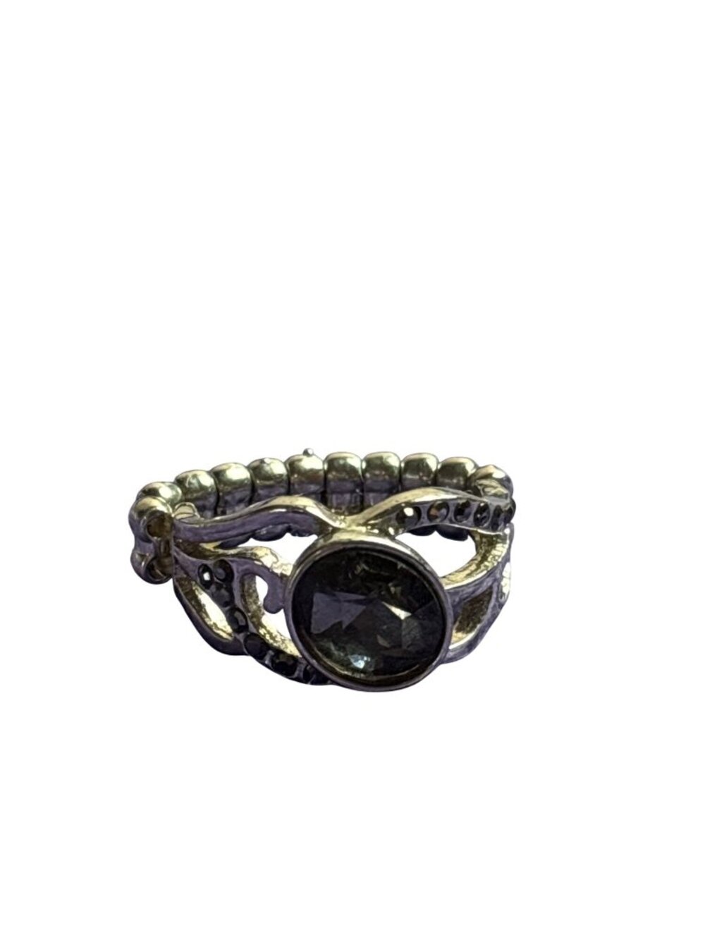 Silvertone Stretchy Ring Smokey Grey Rhinestones